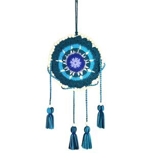 New Blue Crochet Mandala Wall Art Handmade Boho Decor with Tassels & Beads